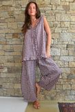 Nonni Gingham Relaxed Barrel Pant Aubergine